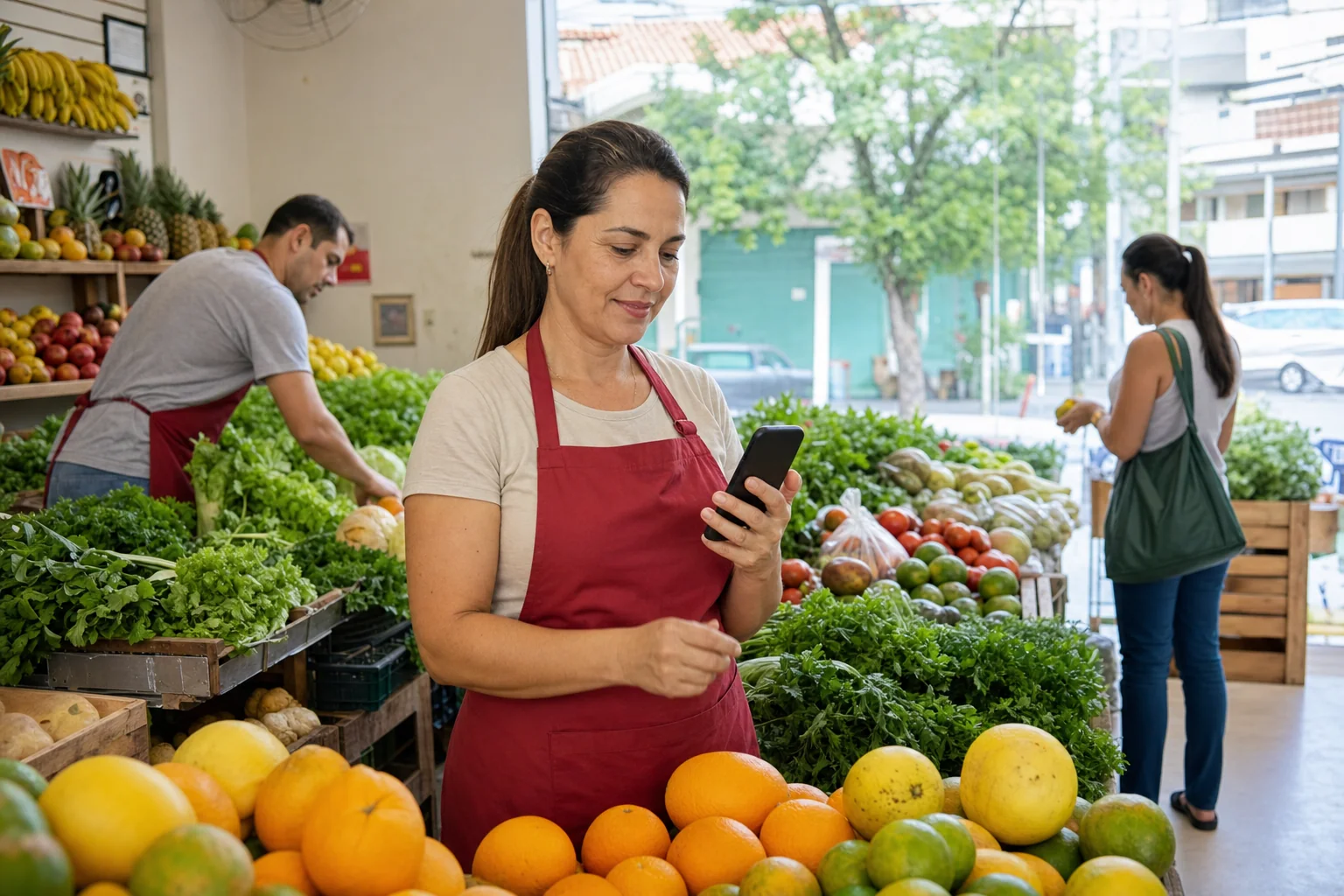 Empreendedor em um negócio local do segmento de Hortifrúti